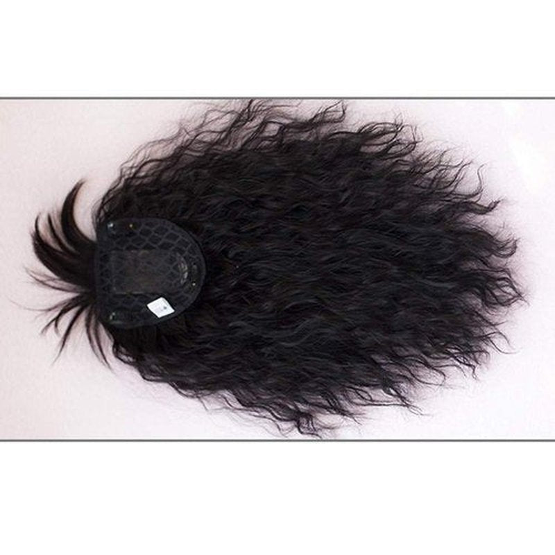 RemeeHi Clip on Curly Wavy Synthetic Top Wiglet Hairpieces for Thinning Loss Hair， Topper Hairpieces with Bangs for Women Natural Black 18 inch(Thin)