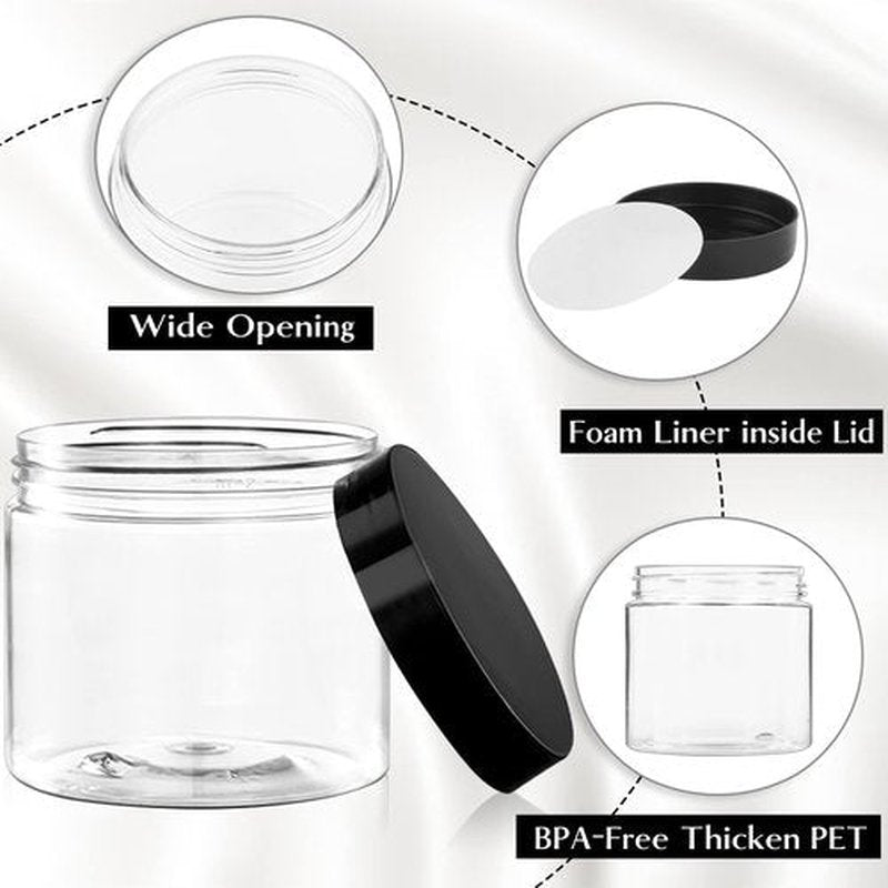 TUZAZO 6 Oz Plastic Container Jars with Lids and Labels BPA Free, Empty Round Clear Cosmetic Containers Plastic Slime Jars for Lotion, Cream, Ointments, Body Butter, Makeup, Travel Storage (12 Pack)