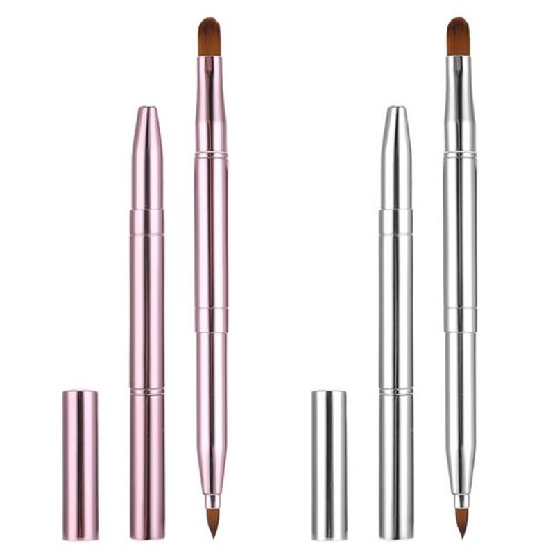 2 Pack Retractable Lip Brush for Lipstick, Double-Ended Lip Makeup Brushes Retractable with Cap Lip Gloss Lipstick Brush Applicator Travel