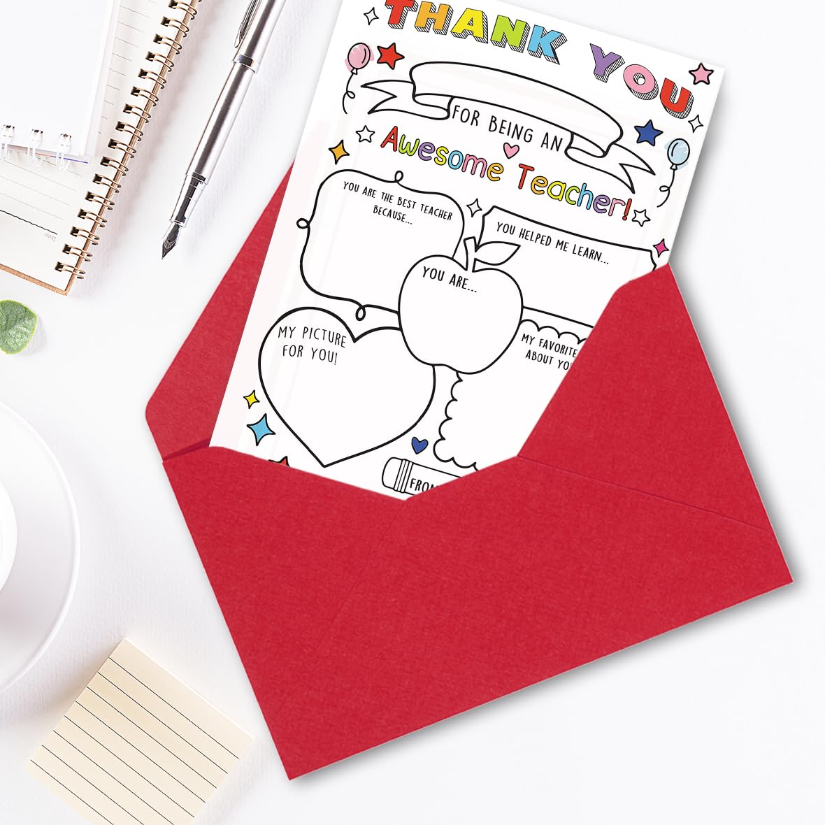 Hongshan Thank You Card for Teacher,Fill in the Blanks,Funny Appreciation Card Gift,Teacher Thank You Gifts Card from School Kids Students with Envelopes