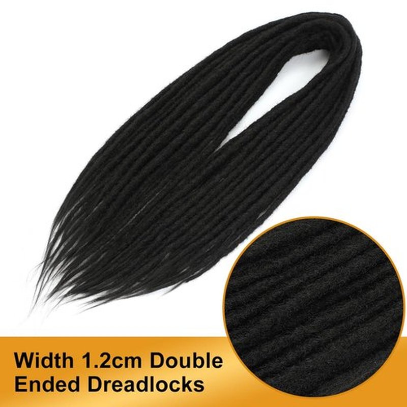 Aguacor Straight Dreadlocks Synthetic Double Ended Dreadlock Extensions 24inches 30 Strands Width 1.2cm Soft Black DE Dreadlock Extensions for Women (30 Strands, 1B#)