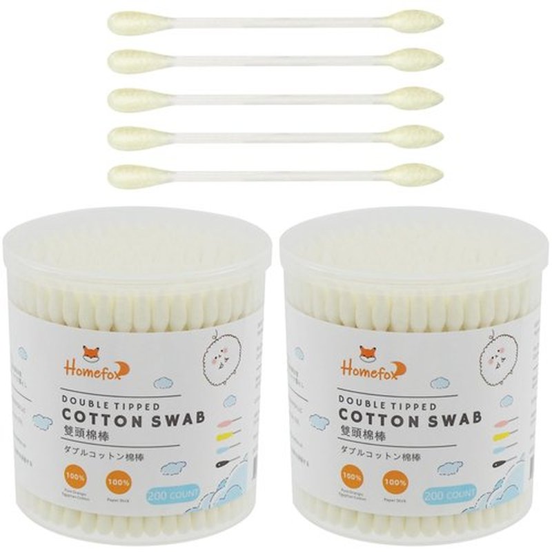 HOMEFOX Yellow Cotton Swabs Precision Pointed - 400 Count Pointy Organic Cotton Bud Double Side Tightly Wrapped Cotton Tips Paper Stick Soft Gentle Lint-Free Cruelty-Free Pointy & Round (Lemon Yellow)