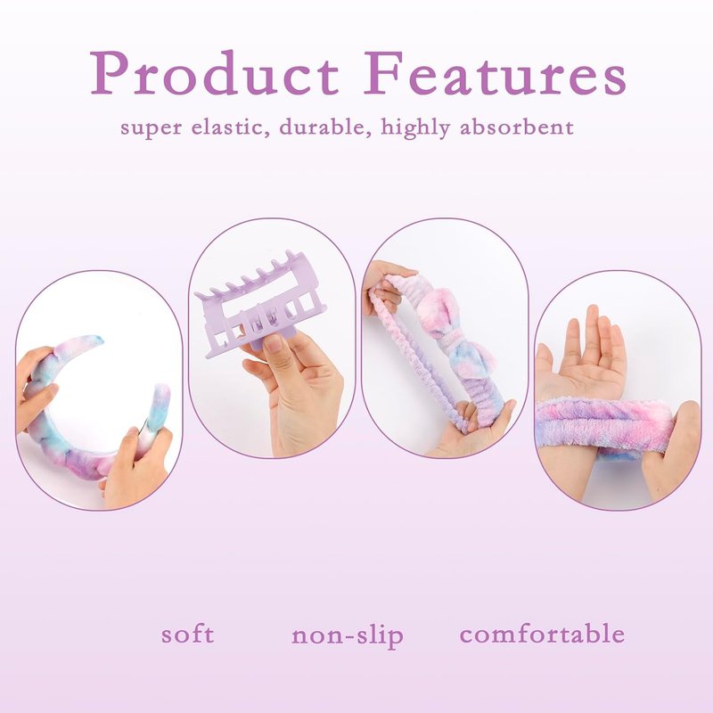 Canitor Spa Headbands Set - Non-Slip Makeup Headbands & Wrist Towels for Skincare | Cute Teen Girl Gifts