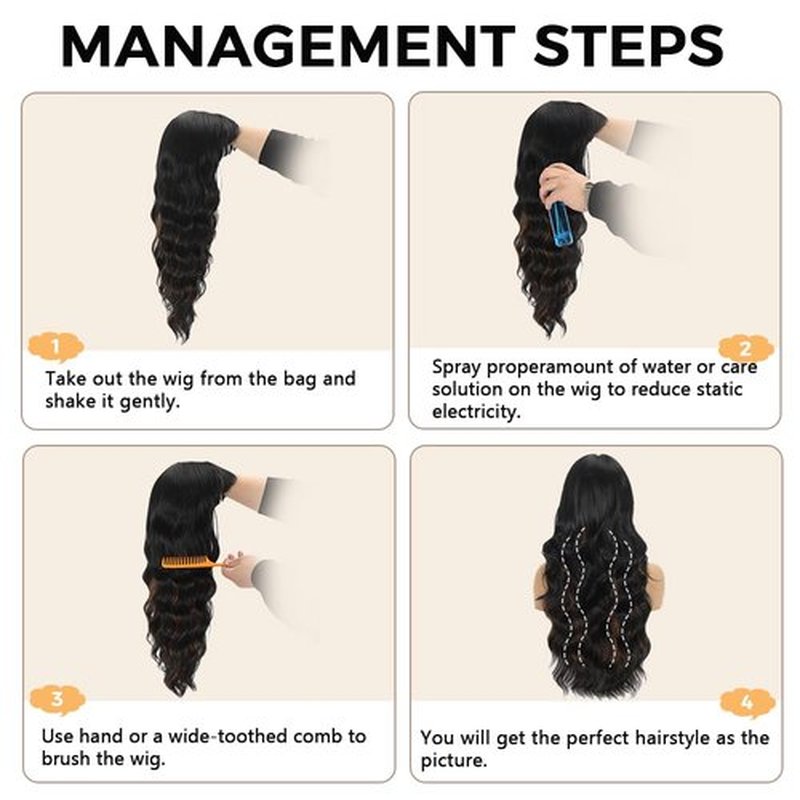 UNNYMGER Black Mixed Brown Wigs with Bangs,Long Curly Wig for Women Long Wavy Wig Synthetic Hair Wig for festival holiday Use 26IN (2-30)