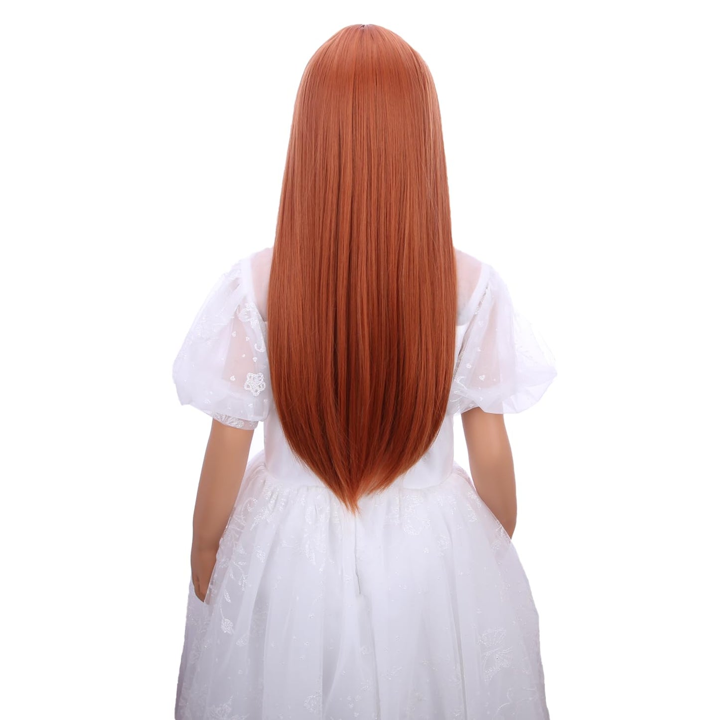 Ufindcos Auburn Wig with Bangs for Kids Long Dark Orange Wig Long Straight Child Wig 22 inches Ginger Wig for Girls Synthetic Wig with Wig Cap