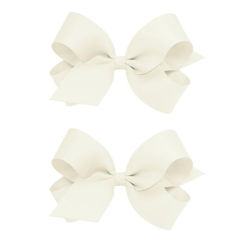 Wee Ones Girls 2 Pack Grosgrain Hair Bows with Plain Wrap Centre on a Wee Stay No Slip Clip, Large, Antique White