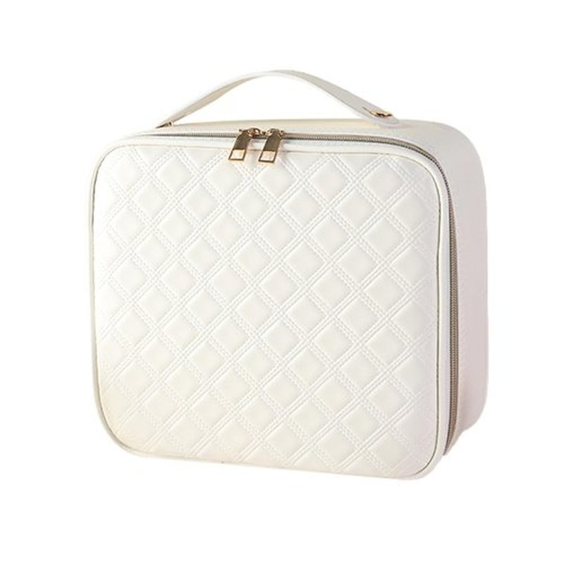 JXAUDEKK Large Capacity Travel Makeup Train Case with LED Mirror,Rechargeable LED Light for Makeup Cosmetic Case with Brushes Storage Organizer,Travel Box Cosmetic Bag for Women (Pu Leather White)