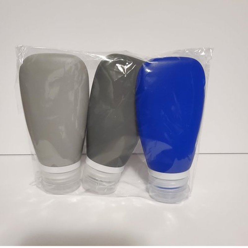 LYOB Leak Proof Silicone Soft Refillable Bottles,TSA 3oz, BPA Free, New 3-Layer Top, Travel Empty Squeeze Bottles for Toiletries, Lotions, Shampoos 3pk (Black-Gray-Blue)