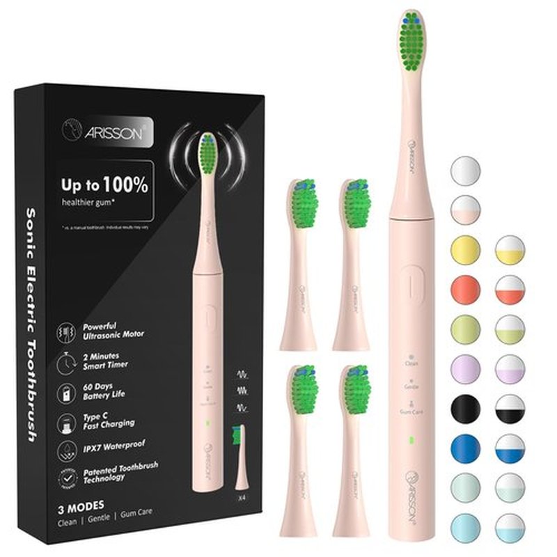 ARISSON Sonic Electric Toothbrush for Adults and Kids, 40,000 VPM Power Toothbrush, 1.5H Fast Charge Ultrasonic Electric Toothbrushes with 2 Minutes Smart Timer, 1.6 Oz Travel Toothbrush, Desert Sand