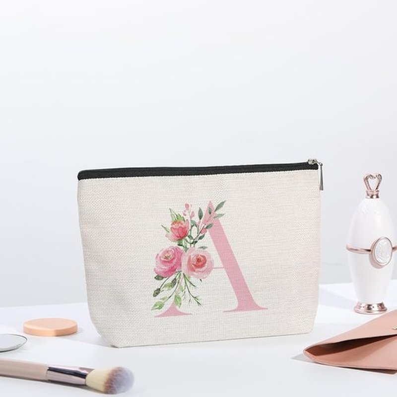 kdxpbpz Initial Makeup Bag, Personalized Gifts for Women, Bridesmaid Gifts, Birthday Gifts for Women Mom, Gifts for Best Friend, Bride Bridesmaid Cosmetic bag (Pink, A)