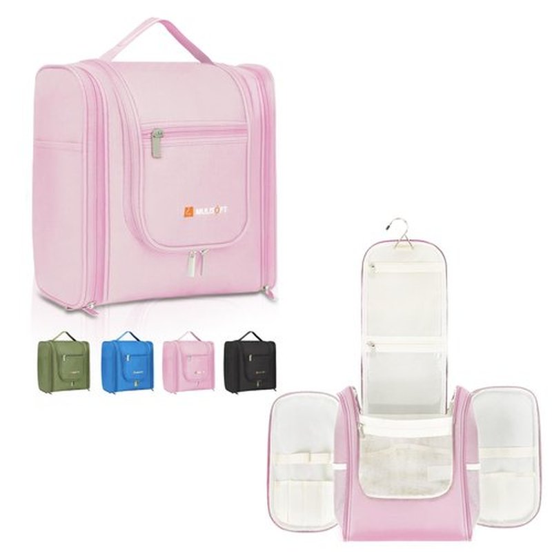 MULISOFT Travel Toiletry Bag for Women & Man, Extra Large Toiletry Bag, Portable Hanging Toiletries Bag, Water Resistant Dopp Kit for Toiletries, Cosmetics, Big Comparment Travel Makeup Bag, Pink