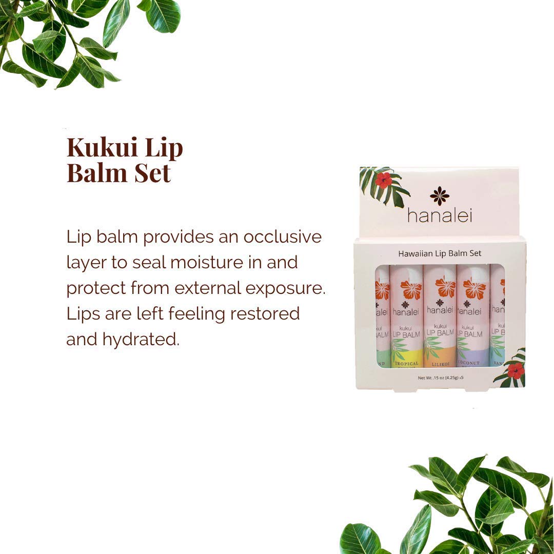 Hanalei Lip Balm and Moisturizer - Natural Kukui Oil and Beeswax Lip Moisturizer to Hydrate and Replenish Dry, Chapped Lips - Made in USA - Variety Pack - Lip Balm (3 Tubes)