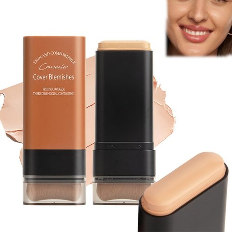 Korea Flawless Eraser Foundation Stick,Cooklesa Hydrating Lightweight Foundation Stick with Brush,Multiuse Foundation Stick Makeup Lightweight,Foundation Stick Makeup Built-In Foundation Brush (#3, 1)