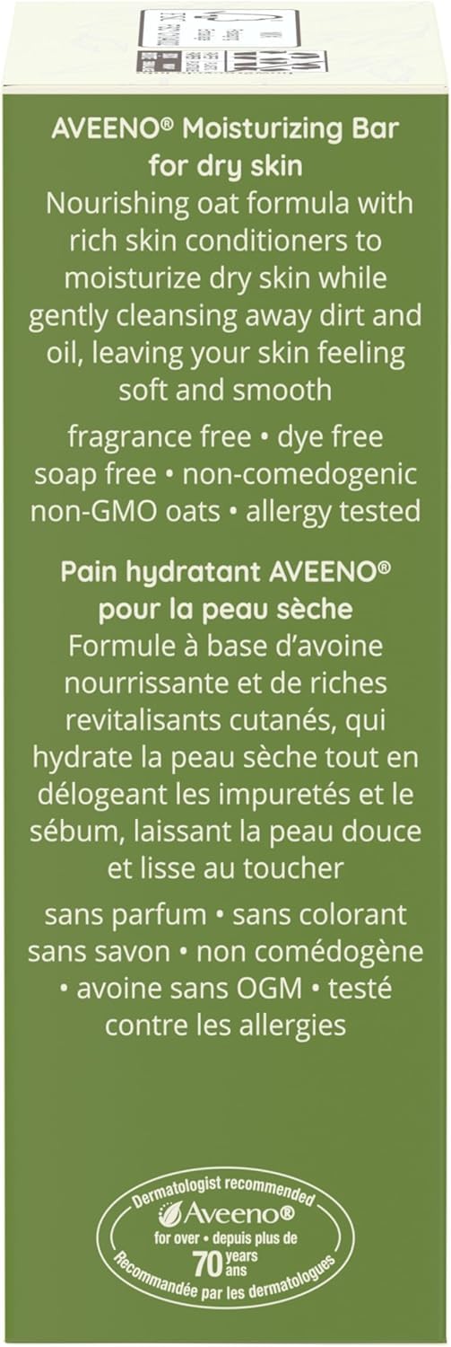 Aveeno Moisturizing Bar with Natural Colloidal Oatmeal for Dry Skin, Fragrance Free, 3.5 Oz (2 Pack)