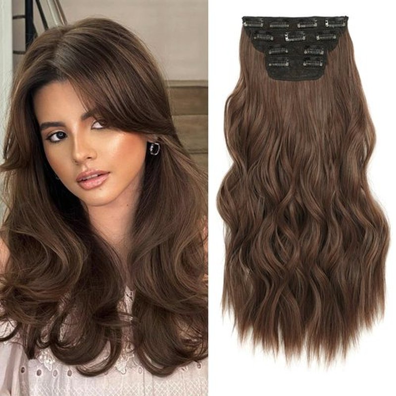 Clip In Hair Extensions for Women 4PCS Chestnut Brown Hair Extensions Clip Ins Smooth & Lightweight Synthetic Hair Extensions Hairpieces for Daily Wear