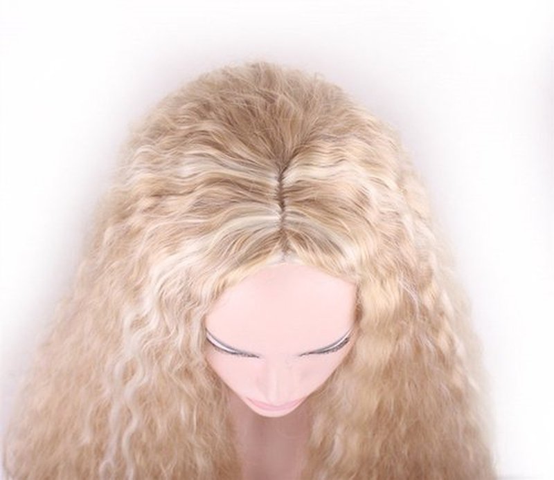 AneShe 28" Women Long Curly Fluffy Blonde Full Wigs Highlights Synthetic Hair Party Wig (Golden+Blonde)
