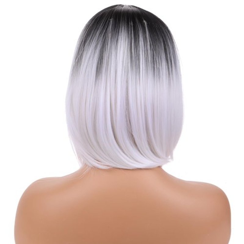 BERON 12 Inches Ombre Grey Wig Short Straight Hair Bob Wig Ombre Gray Wigs Flapper Wig for Women with Wig Cap