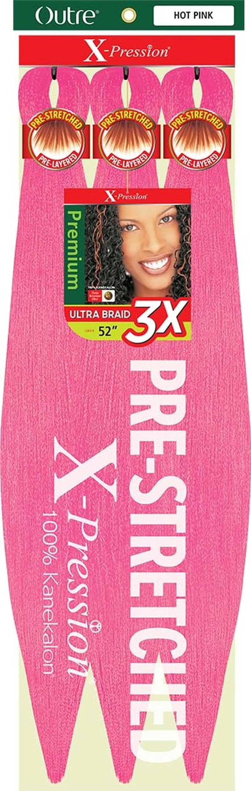 [3 PACK DEAL] Outre X-Pression Braid-Pre Stretched Braid 52" 3X 3 Packs (HOT PINK)