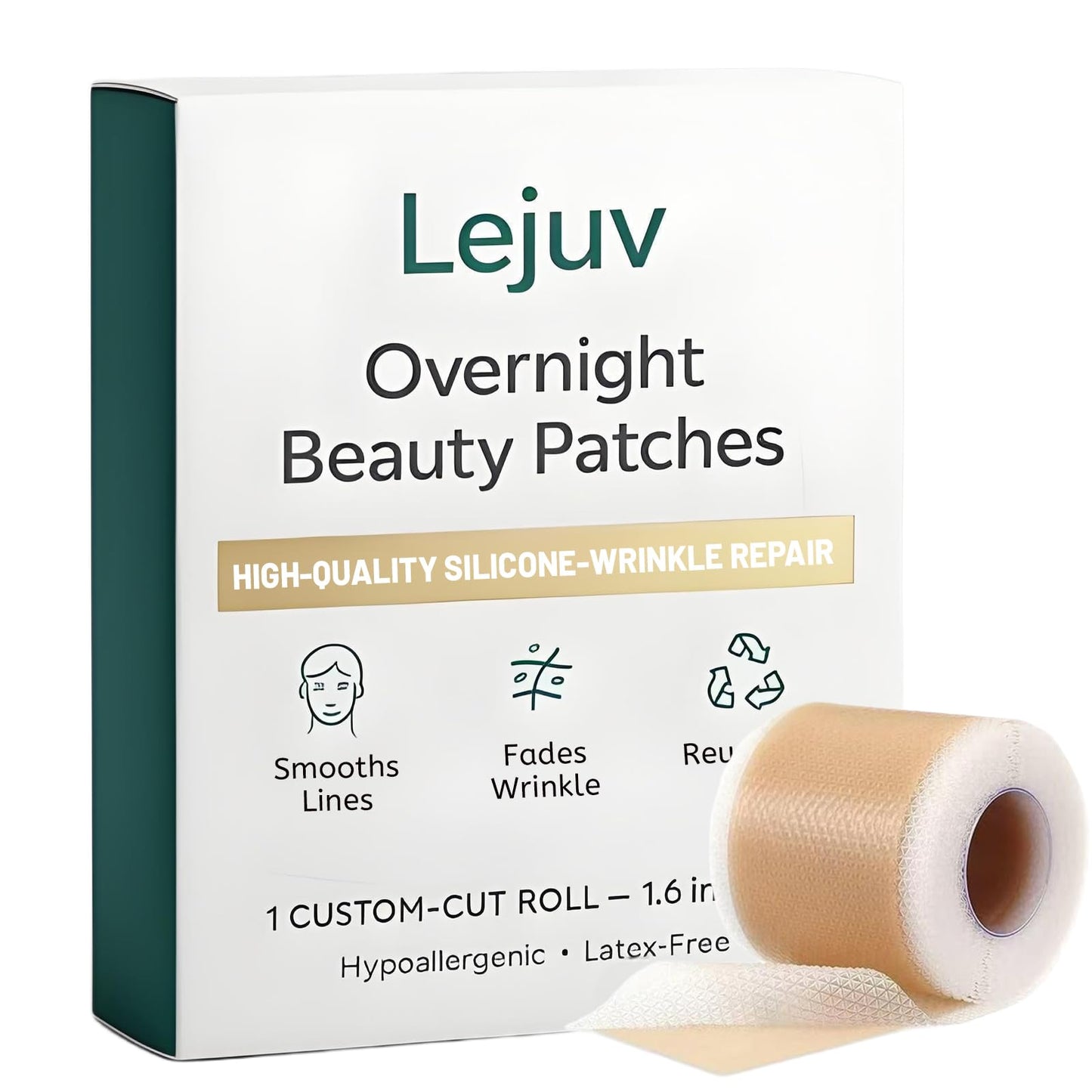Lejuv Silicone Patches(1.6”x 60” Roll-1.5m), Silicone Face Tape Waterproof, Reusable Anti-Wrinkle Face Lift Tape, Neck Lift Tape Unisex for Firming and Tightening Skin (1PCS)