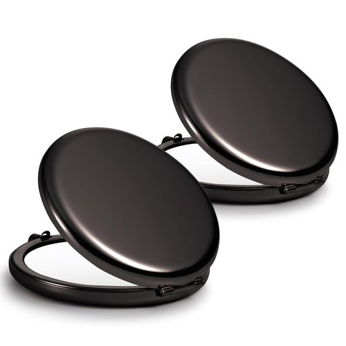 Getinbulk Compact Mirror, Set of 2 Double-Sided 1X/2X Magnifying Purse Pocket Makeup Mirrors(Round, Onyx Black)