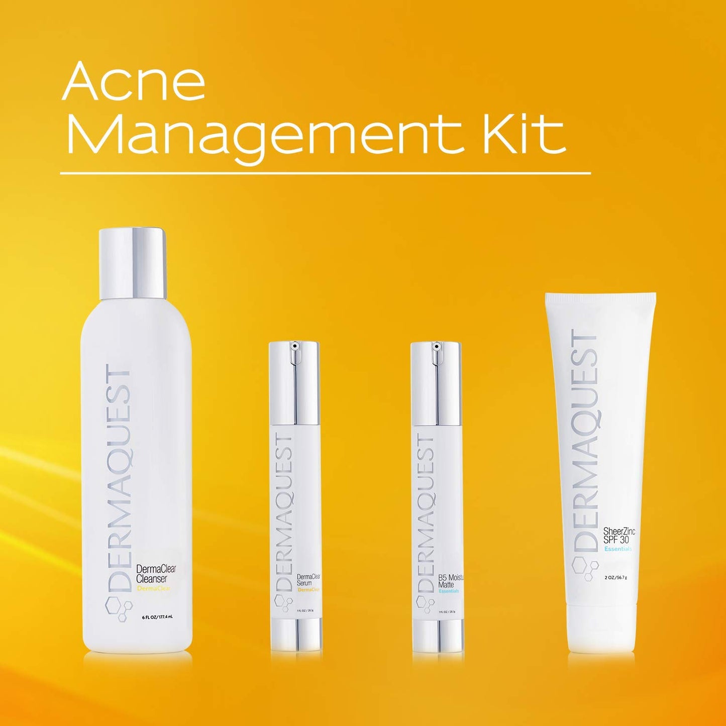 DermaQuest DermaClear Acne Treatment Kit - Acne Salicylic Acid Serum, Acne Facial Cleanser, Zinc Oxide Sunscreen, B5 Moisturizer - Skin Care and Acne Treatment for Oily & Sensitive Skin ($115 Value)