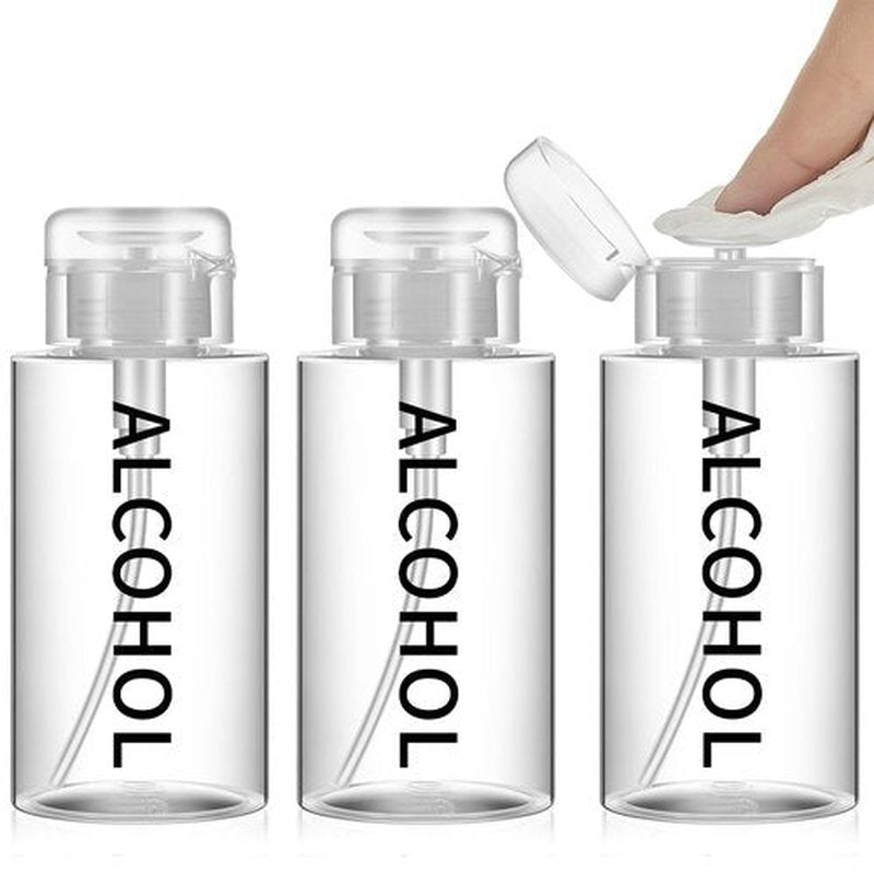 Layhit 3 Pcs 10 oz Alcohol Pump Dispenser Bottle Alcohol Dispenser Push Down Liquid Dispenser Clear Empty Pumping Bottle Refillable Cosmetic Container for Personal, Salon, Nail Care, Hospital Use