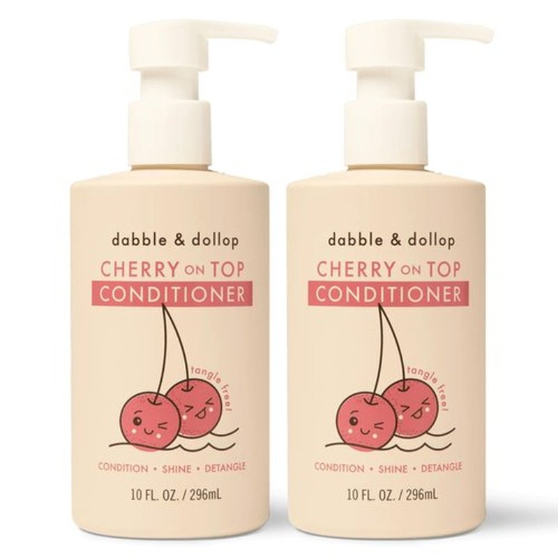 Dabble & Dollop Cherry on Top Conditioner - Natural Shine & Detangler for Kids, 100% USA-made, Paraben & Sulfate Free, Vegan, Gluten-free, Tear-Free (10oz, Pack of 2)