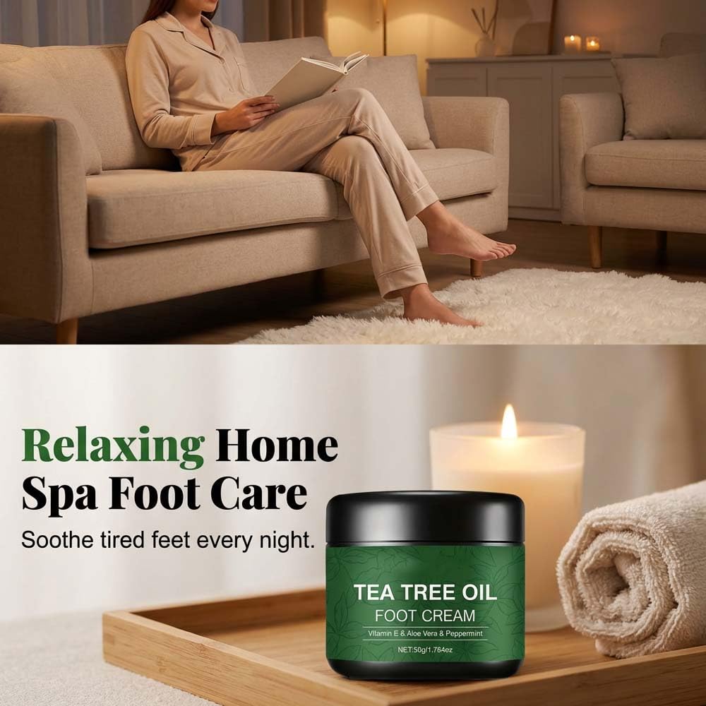 Hulezt Tea Tree Oil Foot Cream, Tea Tree Foot Cream for Dry Cracked Feet and Heels, Intensive Moisturizing Foot Balm to Repair, Soften & Renew Dry, Rough Feet (1)