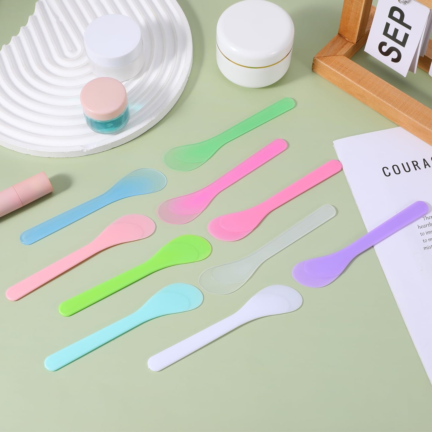 Ajcotahm 10 PCS 5 Inch Cosmetic Spatula, Skincare Lotion Spatula Face Cream Spatula, Makeup Beauty Spoon Reusable Cosmetic Mask Mixing Scoop Tool for Lotions Creams DIY Home Salon (Random Color)
