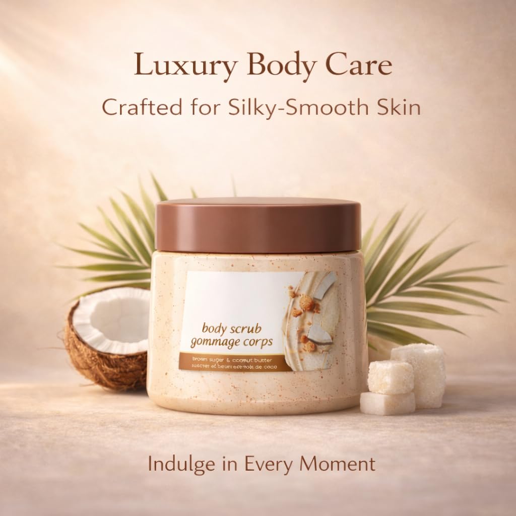 Brown Sugar and Coconut Scented Body Scrub, 15 oz Gentle Cleansing Body Polish with Smooth Texture for Daily Bath and Shower Use, Suitable for All Skin Types