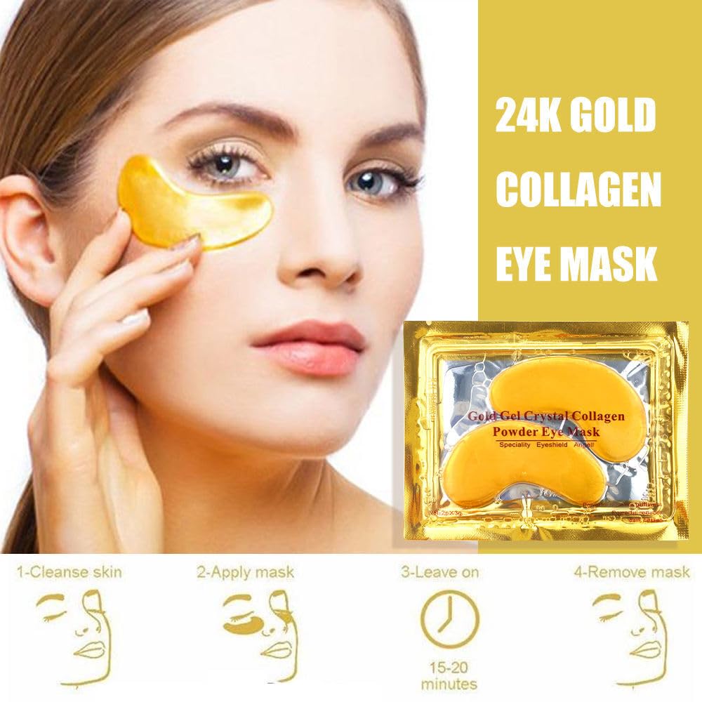 24K Gold Eye Mask – Collagen Under Eye Patches for Puffiness, Dark Circles & Wrinkles – Hydrating Anti-Aging Eye Gels (30 pairs)