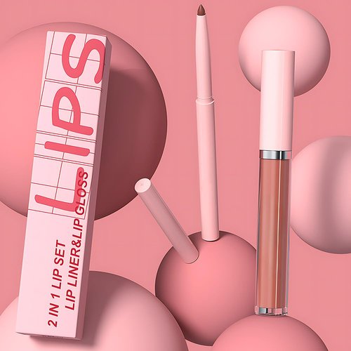 JUAAZIN 2pcs Light Brown Matte Lip Liner and Lipstick Makeup Set, Vegan Lipstick Lip Liner and Gloss Set Lip Stain Long Lasting Waterproof Smudge-Proof Properties Non-stick Cup(Light Brown 05#)