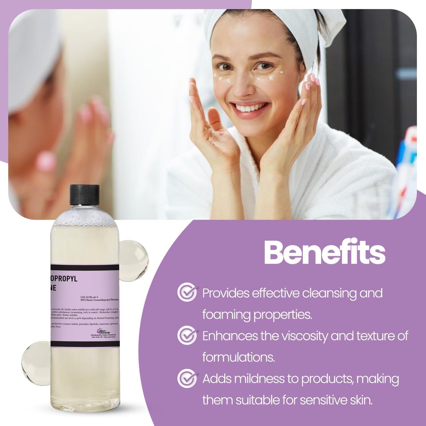Talsen Chemicals Cocamidopropyl Betaine 709 mL / 24 Ounce -100% Pure Coco Betaine Natural Surfactant Liquid Premium Organic Compounds Derived from Coconut Oil DIY Cosmetics Skincare