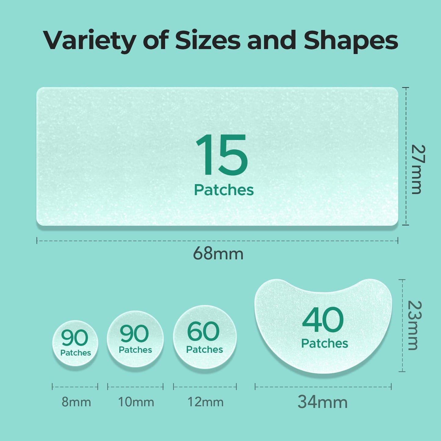 TKTK Large Pimple Patches for Face, 68 x 27 mm XL Hydrocolloid Bandages, Big Acne Patches for Body, Forehead, Chin, Nose, Chest and Back Blemish Zit Breakouts (Strip, Contoured, Dot 5 Sizes 295 Count)