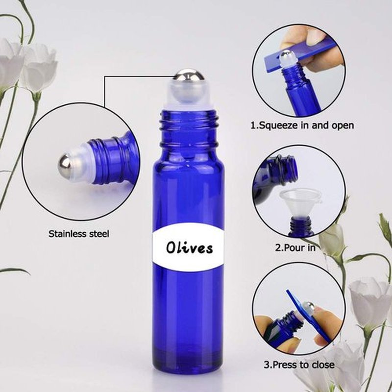 sungwoo 25 Pack Essential Oil Roller Bottles, 10ml Amber Glass Roller Bottles with Stainless Steel Roller Balls and Caps for Travel, Perfume and Lip Gloss