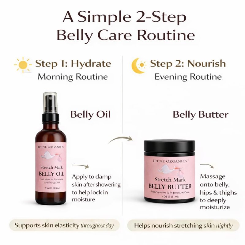 Belly Bundle by Irene Organics - Organic Belly Butter and Oil for Pregnancy Stretch Mark Prevention and Treatment - Award Winning Skincare For Pregnancy and Postpartum - Mother's Day Gift Set (Large)