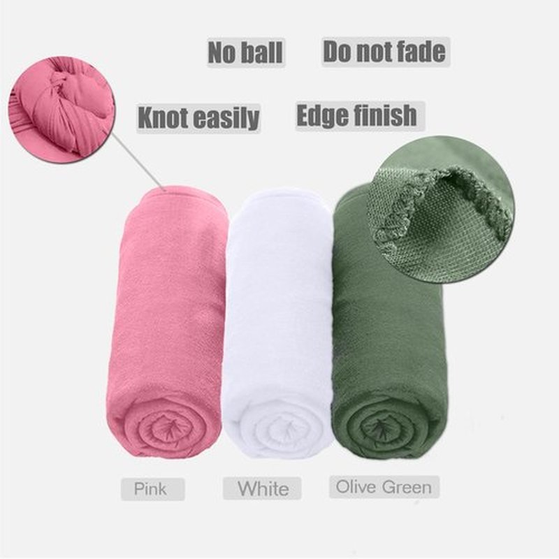 ZRQ 3 Pieces Stretch Jersey Turban Head Scarf Extra Long Scarf Shawl Urban Hair Hijab Tie Soft and Breathable Easy to Knot Headwraps for Women Night Use(White,Pink.,Olive Green)