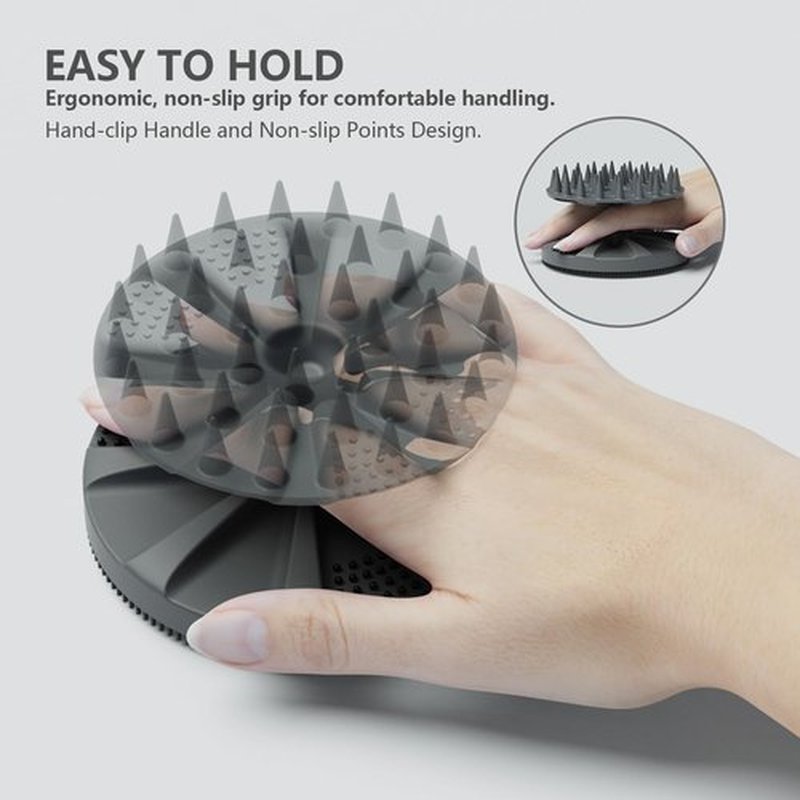 BEAUTAIL 2 in 1 Silicone Brush, Body Shower Scrubber and Scalp Hair Massager Shampoo Brush, Deeply Cleanse Skin, Dandruff Removal and Hair Growth, Gentle for Women Men Sensitive Skin (Charcoal)