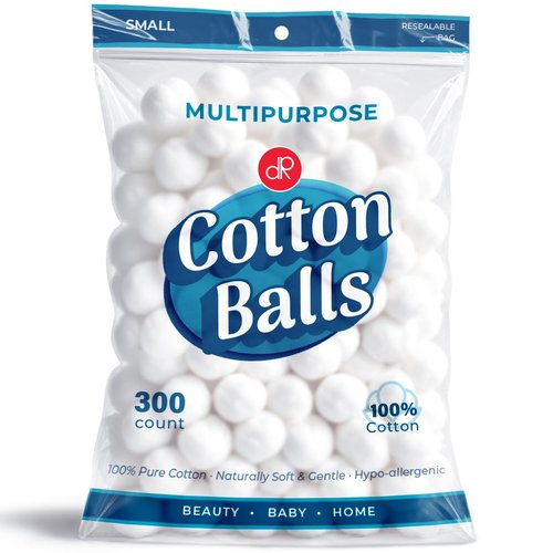 DecorRack 300 ct Small Cotton Balls, 100% Pure Natural Cotton, for Make-Up, Nail Polish Removal, Pet Care, Soft and Absorbent (Pack of 300)