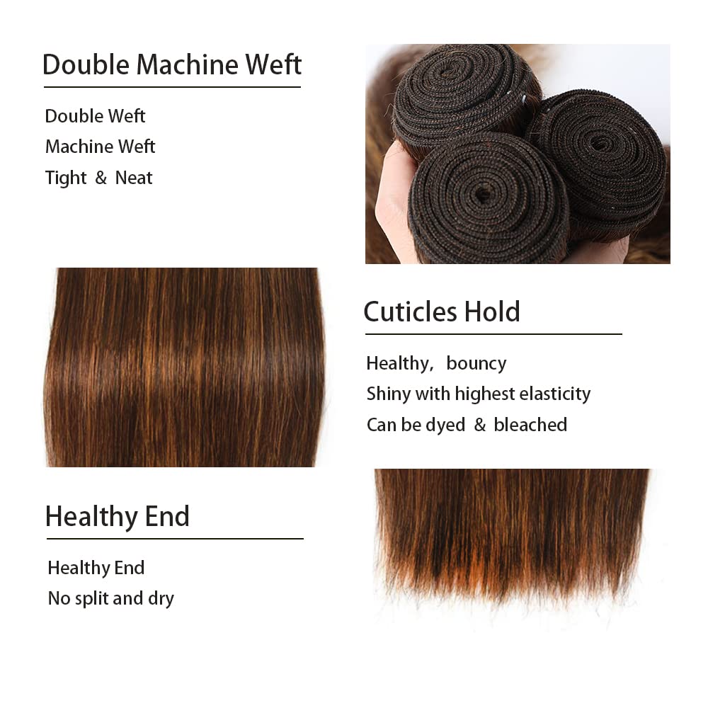 P4/30 Bundles Light Brown Human Hair Bundles Highlight Straight Bundles Brazilian Unprocessed Virgin Hair 1 Bundle 18 Inch Two Tone Brown Light Brown Bundles Human Hair Weave for Women