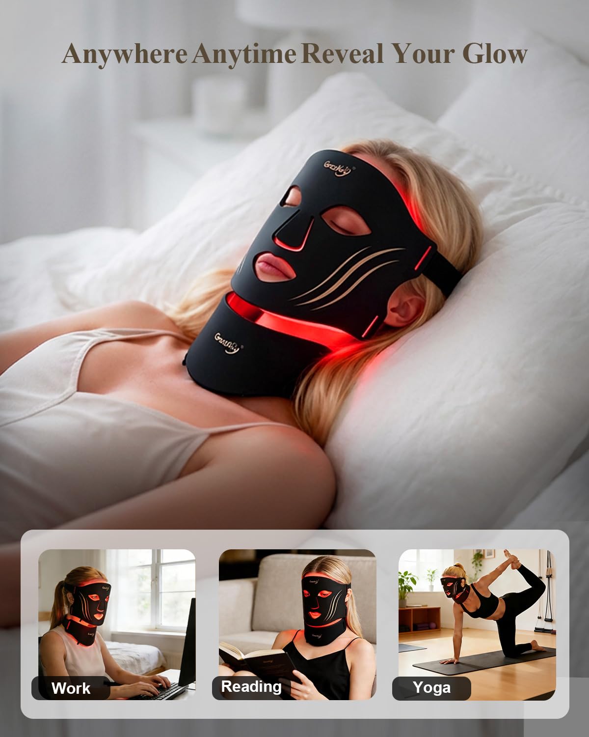 Gracekey Red Light Therapy for Face and Neck, Red Light Therapy Mask with Neck Masks, 2000mAh Rechargeable Light Therapy with Timer for Home Use