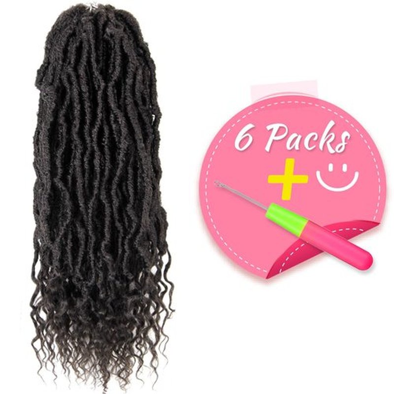 SERENDIPA Boho Faux Locs Curly End, 18 Inch Long Pre-Looped Soft Crochet Goddess Locs Synthetic Hair (6 Packs, 4#, Brown)