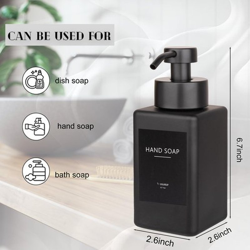 Foaming Soap Dispenser with Stainless Steel Pump, 12oz Refillable Glass Liquid Dish Soap Bottles for Bathroom, Kitchen Sink, Home Decor