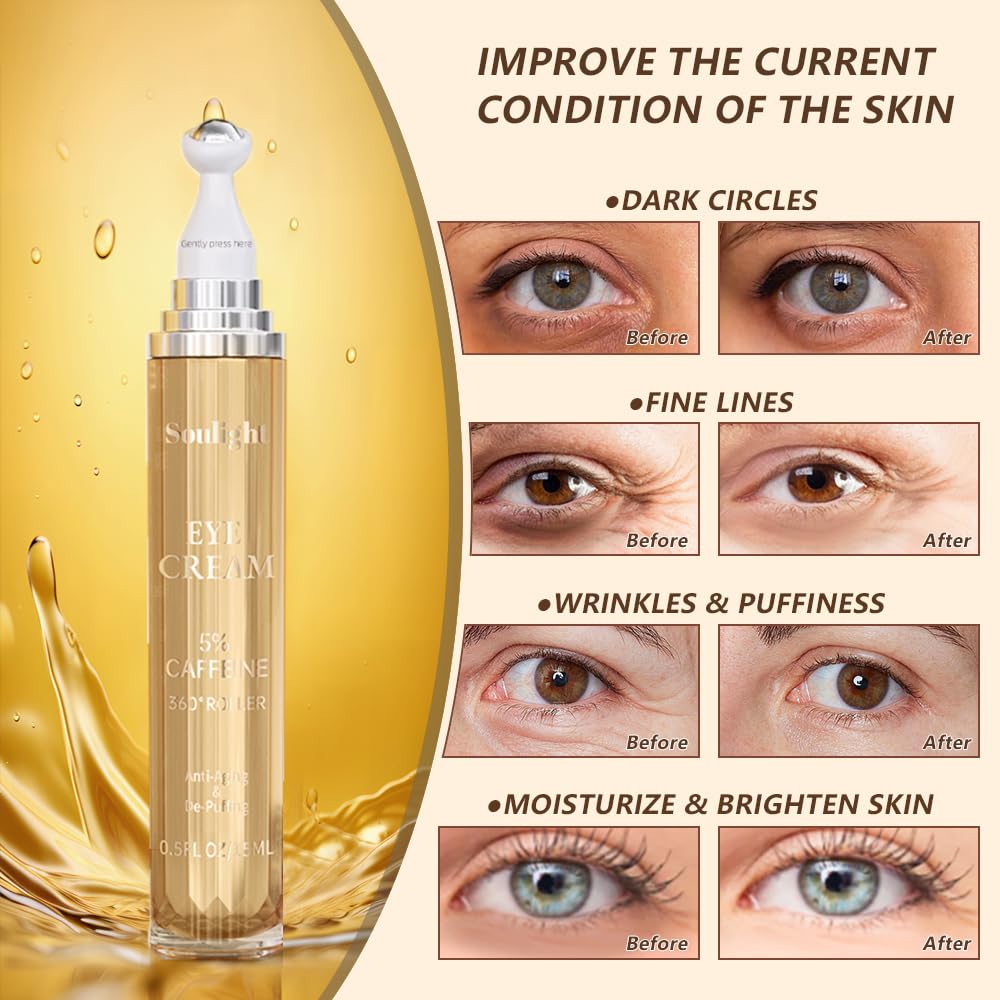 Soulight 5% Caffeine Eye Serum – Wrinkle Filler Instant Face Lift Serum for Eyes – Whitening and whitening agents – Eye Moisturizer with Hyaluronic Acid, Niacinamide