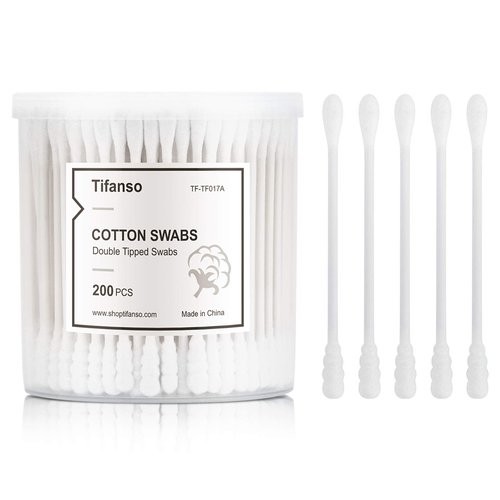 Cotton Swabs, tifanso 200 Count Natural Double Tipped Cotton Bubs, Cruelty-Free Cotton Swabs, Chlorine-Free Hypoallergenic (White)