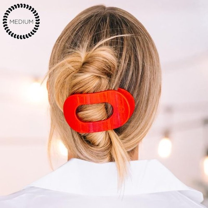 TELETIES - Medium Flat Round Hair Clip - Holiday Collection - Hair Claw Clips for Women - Strong Grip, Bendable Teeth, Curved Design - For All Hair Types and Textures - Rudolph Red