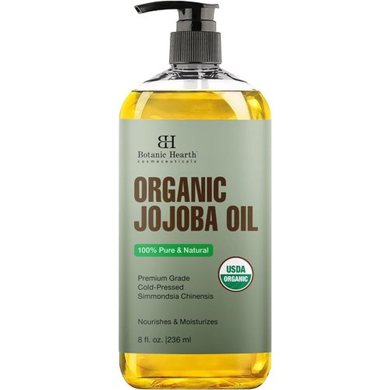 Botanic Hearth Organic Jojoba Oil -100% Pure Cold Pressed Hexane Free for Skin, Hair, Nails - 8 Fl Oz | 236 ml