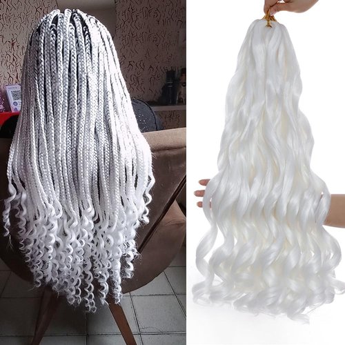 French Curly Braiding Hair 24 Inch 8 Packs - Pre Stretched Bouncy Braiding Hair- Loose Wavy Braiding Hair Synthetic Hair Extensions (24 inch 8 packs White)