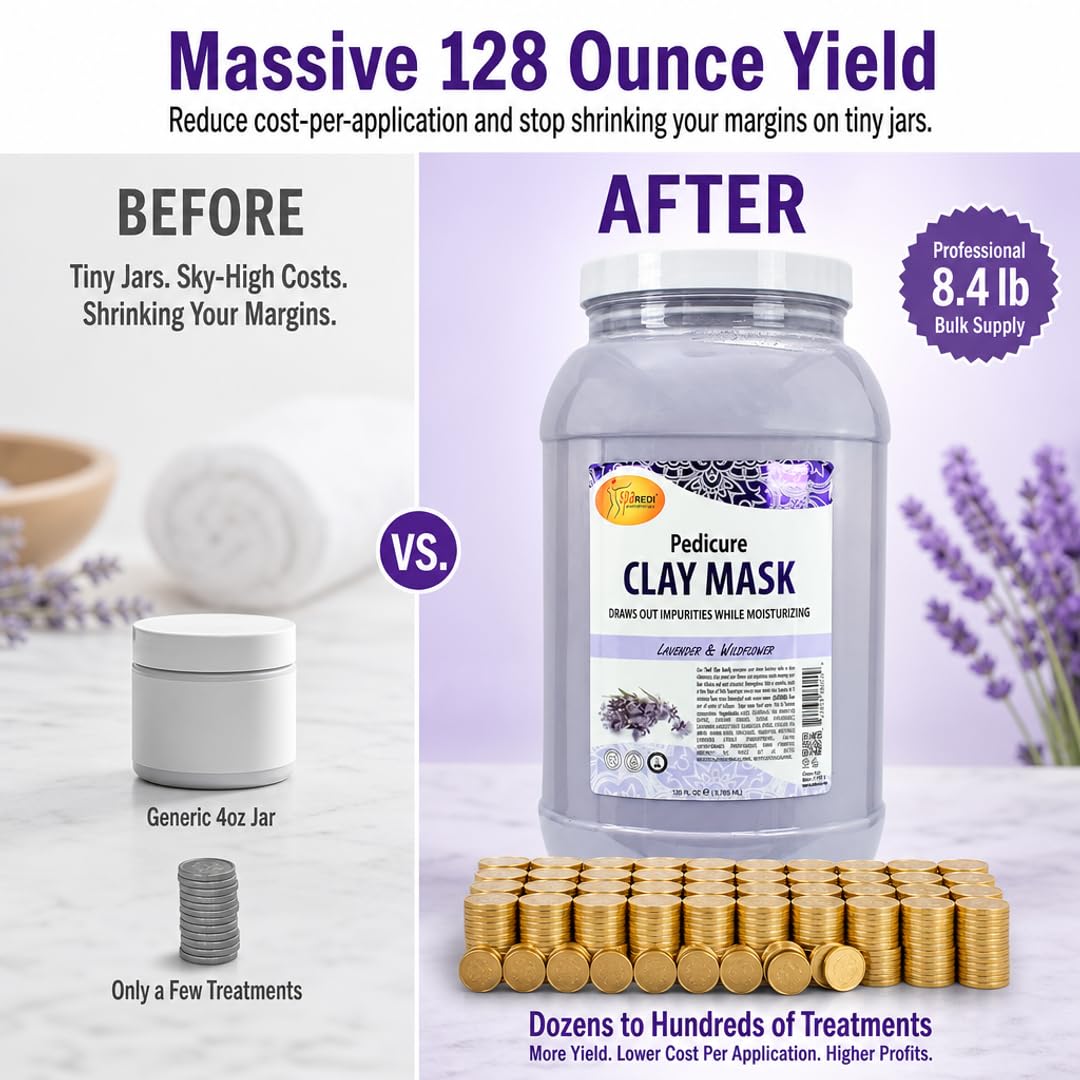 SPA REDI Bentonite Clay Mask – Full-Body Detox & Deep-Cleansing Mud Mask, Lavender & Wildflower, Hyaluronic Acid, Amino Acids & Panthenol, Sulfate-Free, Cruelty-Free, Professional & At-Home Use 128 oz