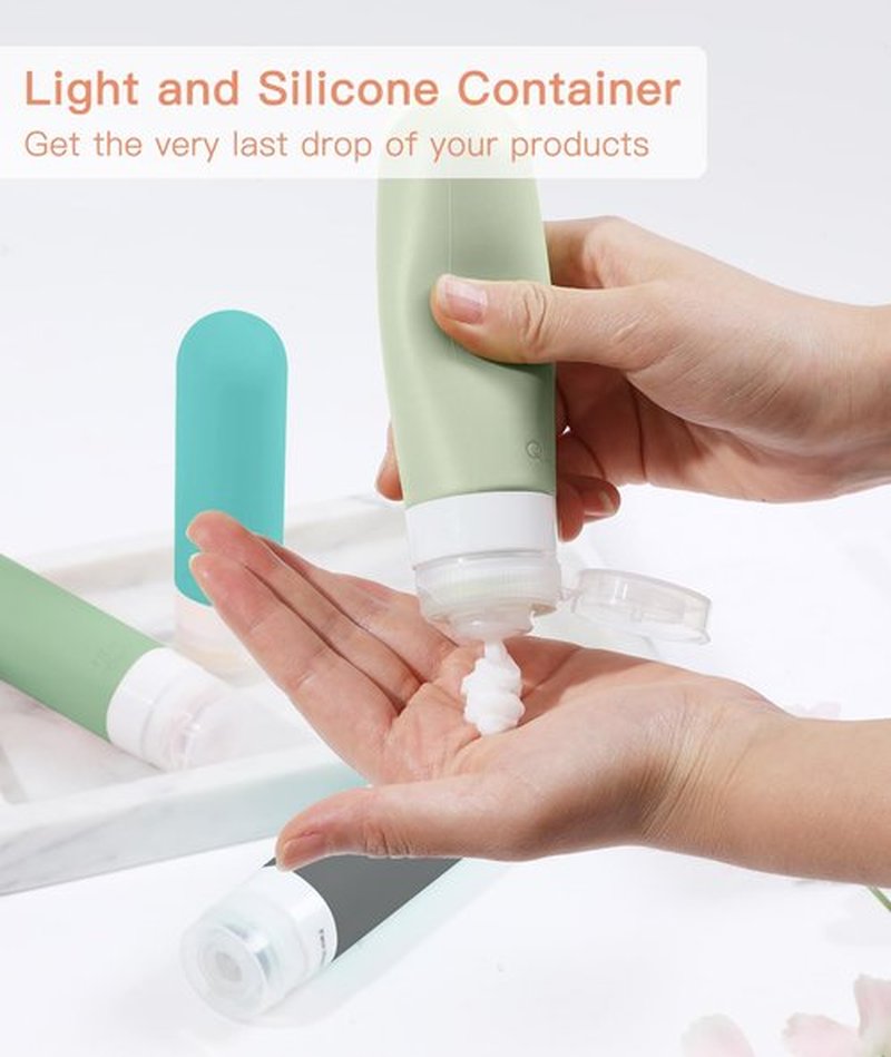 Quatish Travel Bottles for Toiletries【Original Patented】, 3 oz Tsa Approved Leak Proof Travel Size Containers, Silicone Shampoo and Conditioner Bottles, 4 Pack Travel Size Bottles, Morandi
